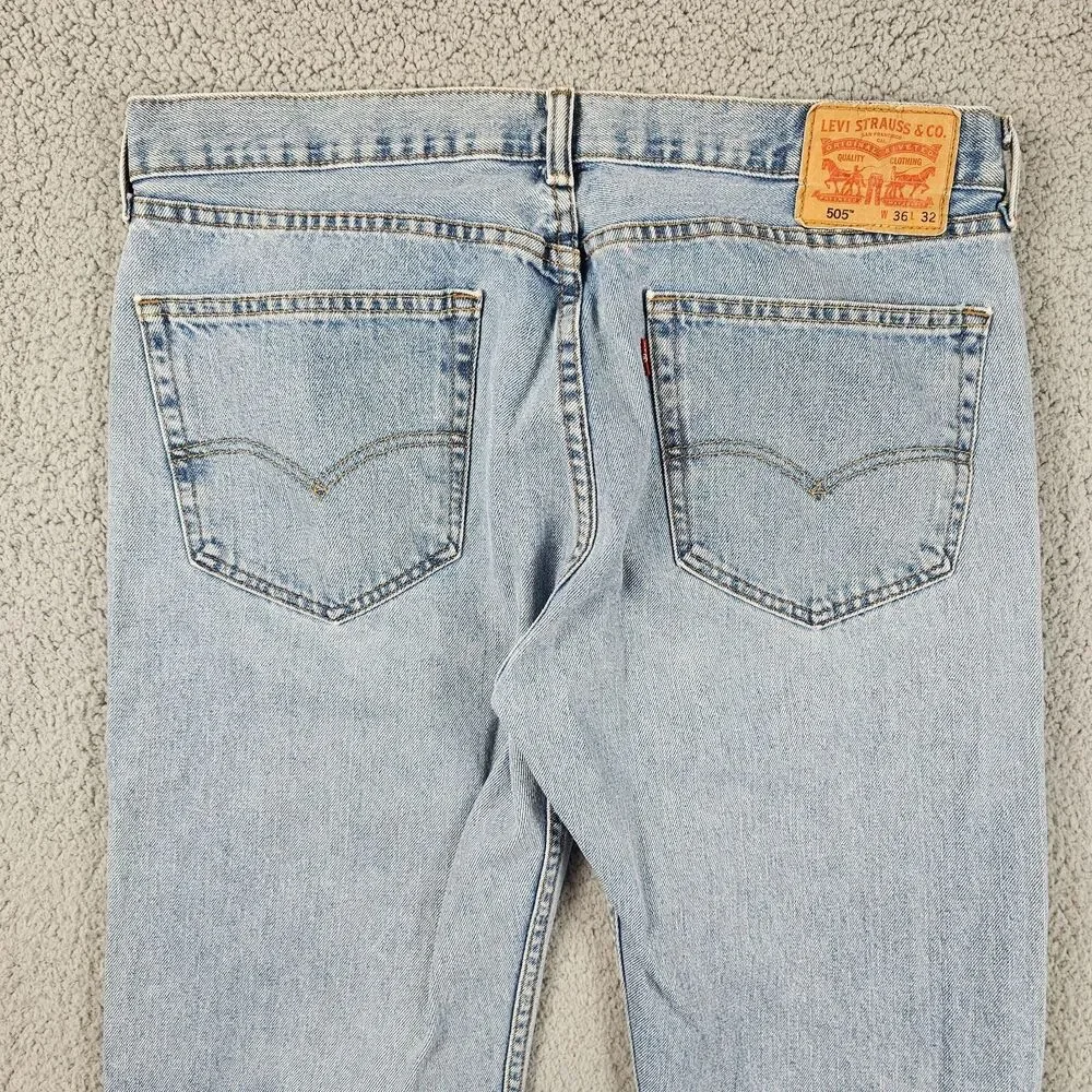 Levis 505 Jeans Mens 36x30 Blue Light Wash Regular Straight Work Skate Grunge